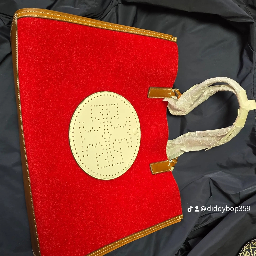 Tory Burch Red and Brown Tote Bag